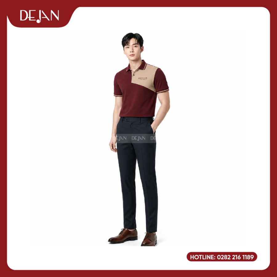 Đồng Phục Áo Thun Polo PLDJ13 Sang Trọng Với Tông Đỏ Đô Phối Mảng Be