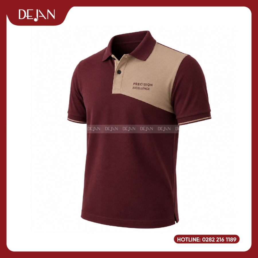 Đồng Phục Áo Thun Polo PLDJ13 Sang Trọng Với Tông Đỏ Đô Phối Mảng Be