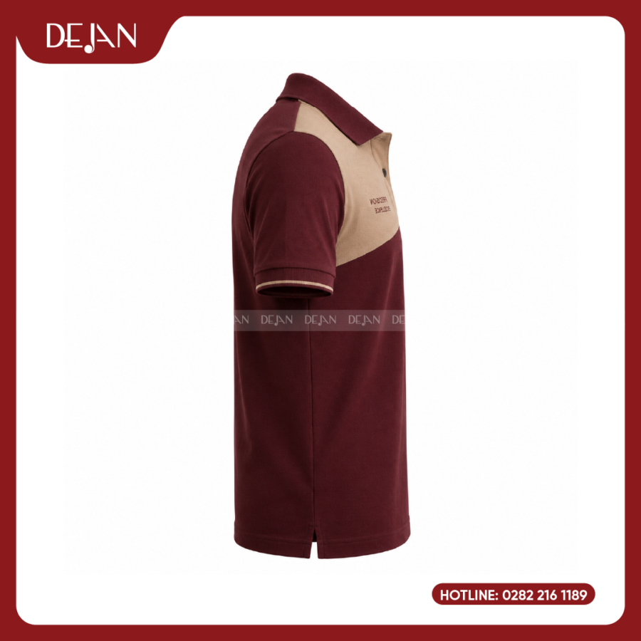 Đồng Phục Áo Thun Polo PLDJ13 Sang Trọng Với Tông Đỏ Đô Phối Mảng Be