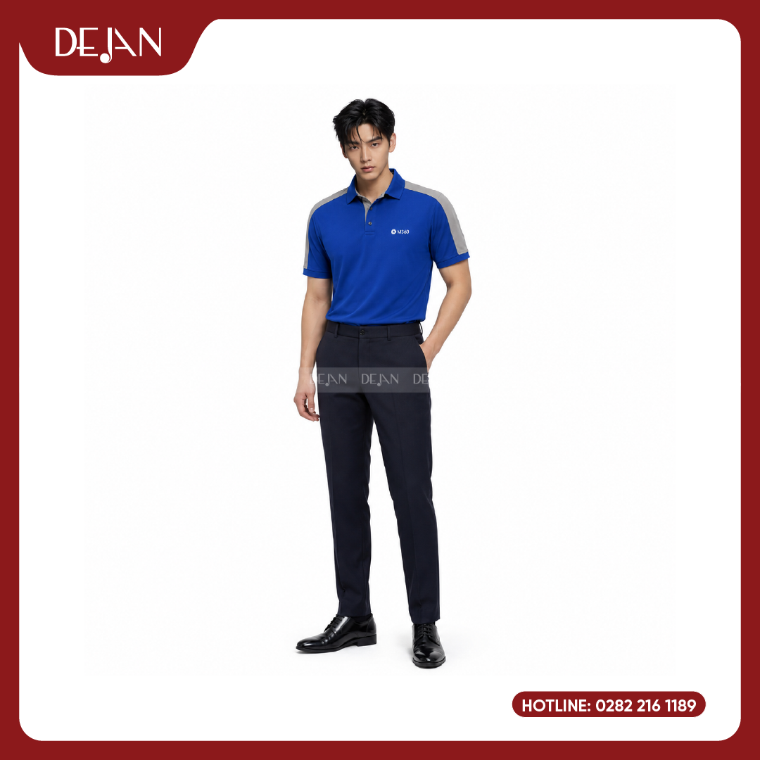 PLDJ15-dong-phuc-ao-thun-polo-01 Đồng Phục Áo Thun Polo PLDJ15 Trẻ Trung Với Tông Xanh Dương Phối Vai Xám