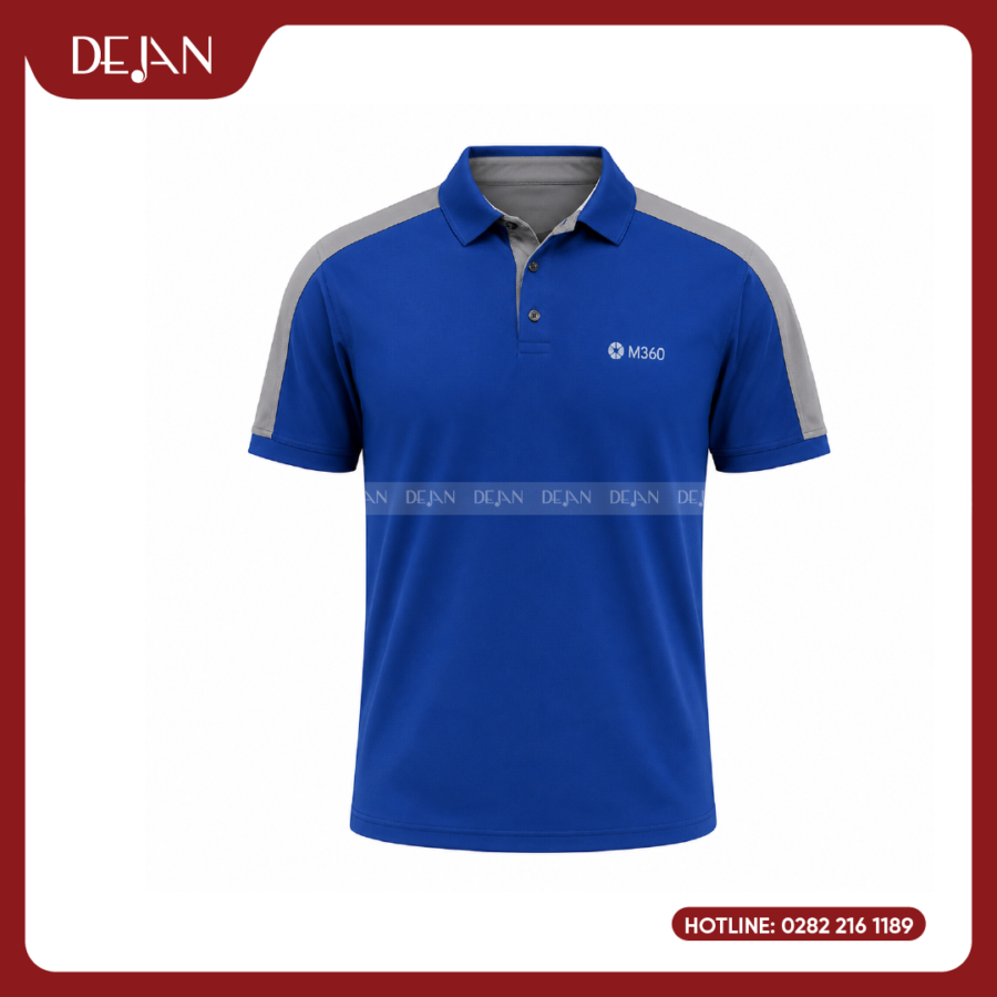 Đồng Phục Áo Thun Polo PLDJ15 Trẻ Trung Với Tông Xanh Dương Phối Vai Xám