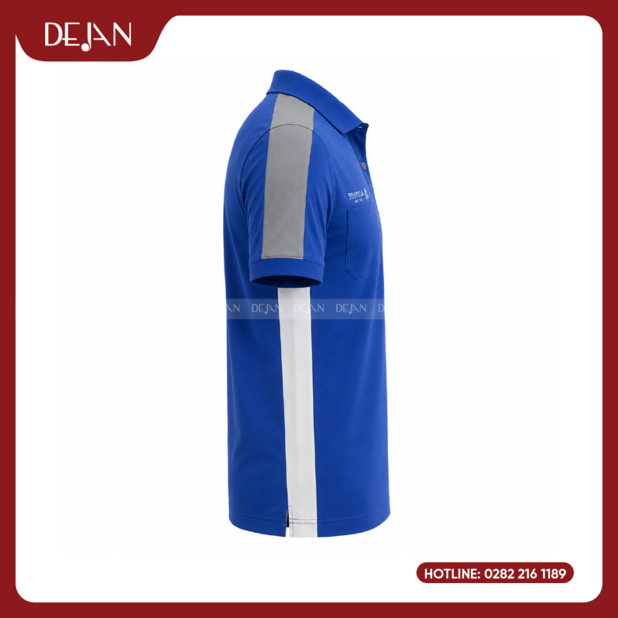 Đồng Phục Áo Thun Polo PLDJ15 Trẻ Trung Với Tông Xanh Dương Phối Vai Xám