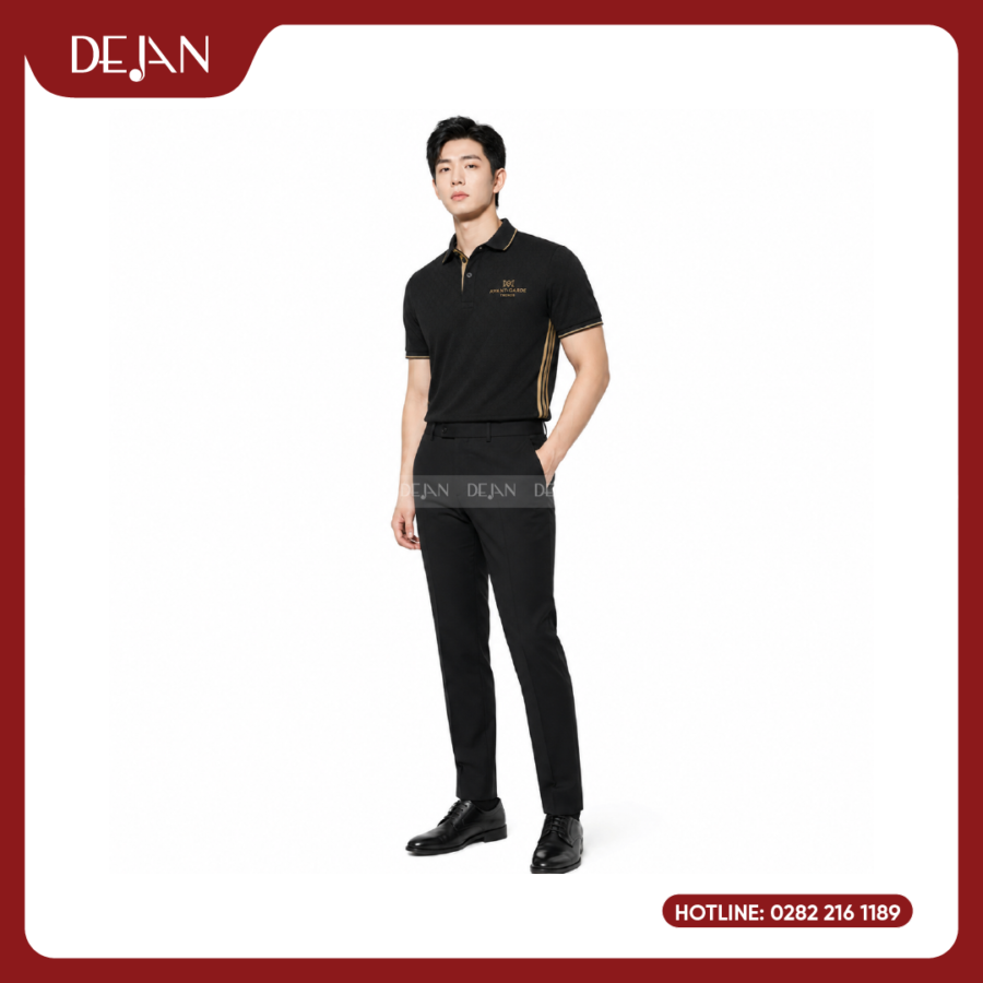 Đồng Phục Áo Thun Polo PLDJ16 Sang Trọng Với Tông Đen Phối Sọc Ánh Vàng