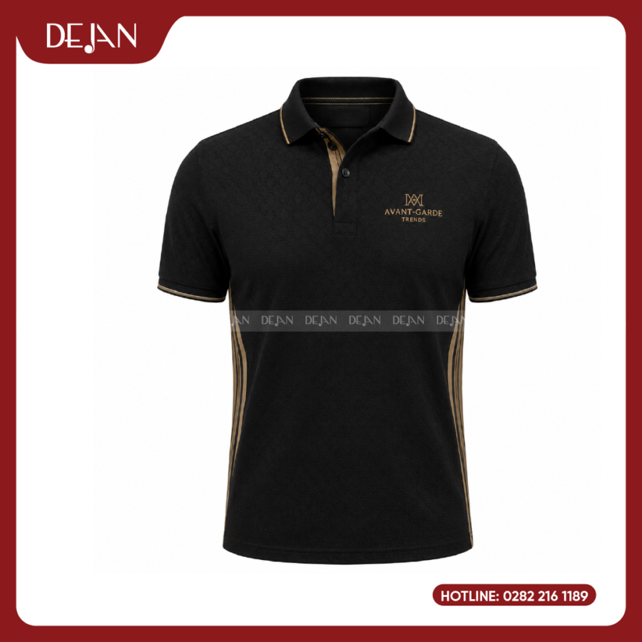 Đồng Phục Áo Thun Polo PLDJ16 Sang Trọng Với Tông Đen Phối Sọc Ánh Vàng