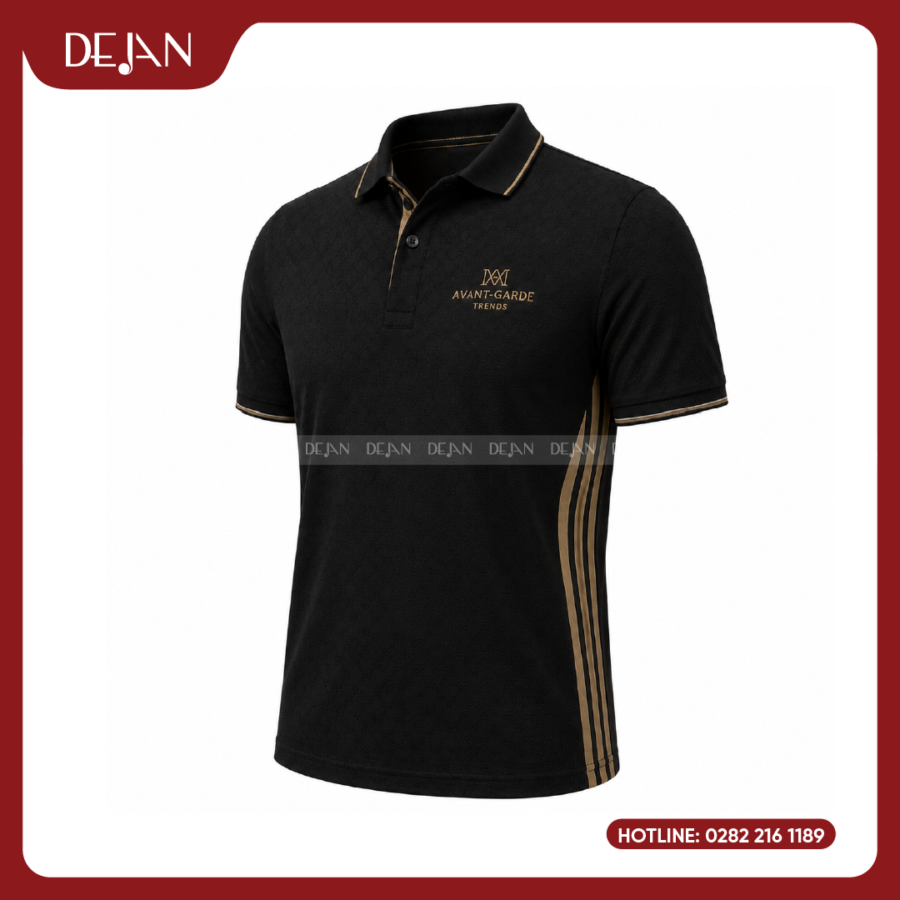 Đồng Phục Áo Thun Polo PLDJ16 Sang Trọng Với Tông Đen Phối Sọc Ánh Vàng