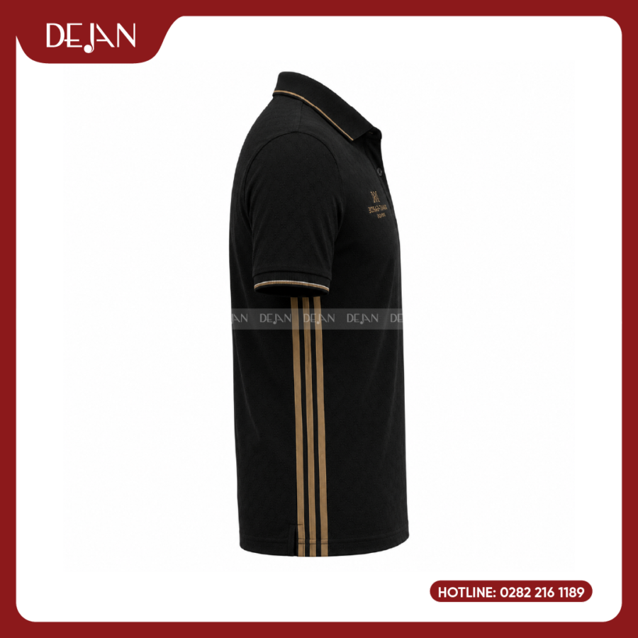 Đồng Phục Áo Thun Polo PLDJ16 Sang Trọng Với Tông Đen Phối Sọc Ánh Vàng