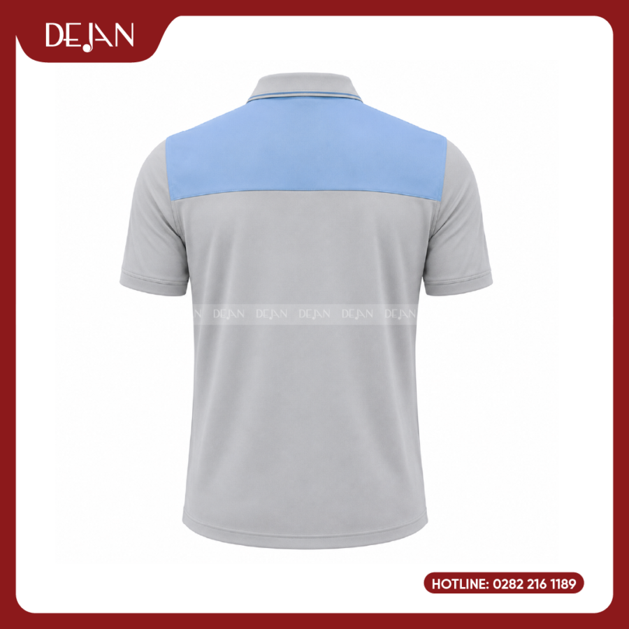 Đồng Phục Áo Thun Polo PLDJ17 Trẻ Trung Với Tông Xám Phối Vai Xanh Da Trời