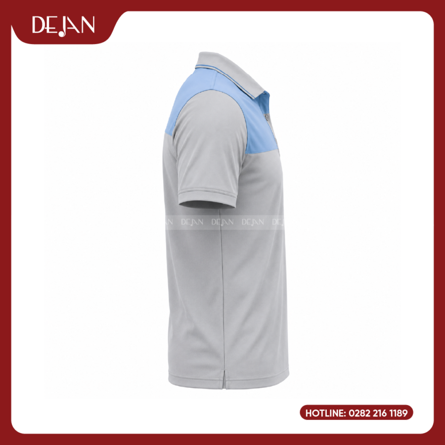 Đồng Phục Áo Thun Polo PLDJ17 Trẻ Trung Với Tông Xám Phối Vai Xanh Da Trời
