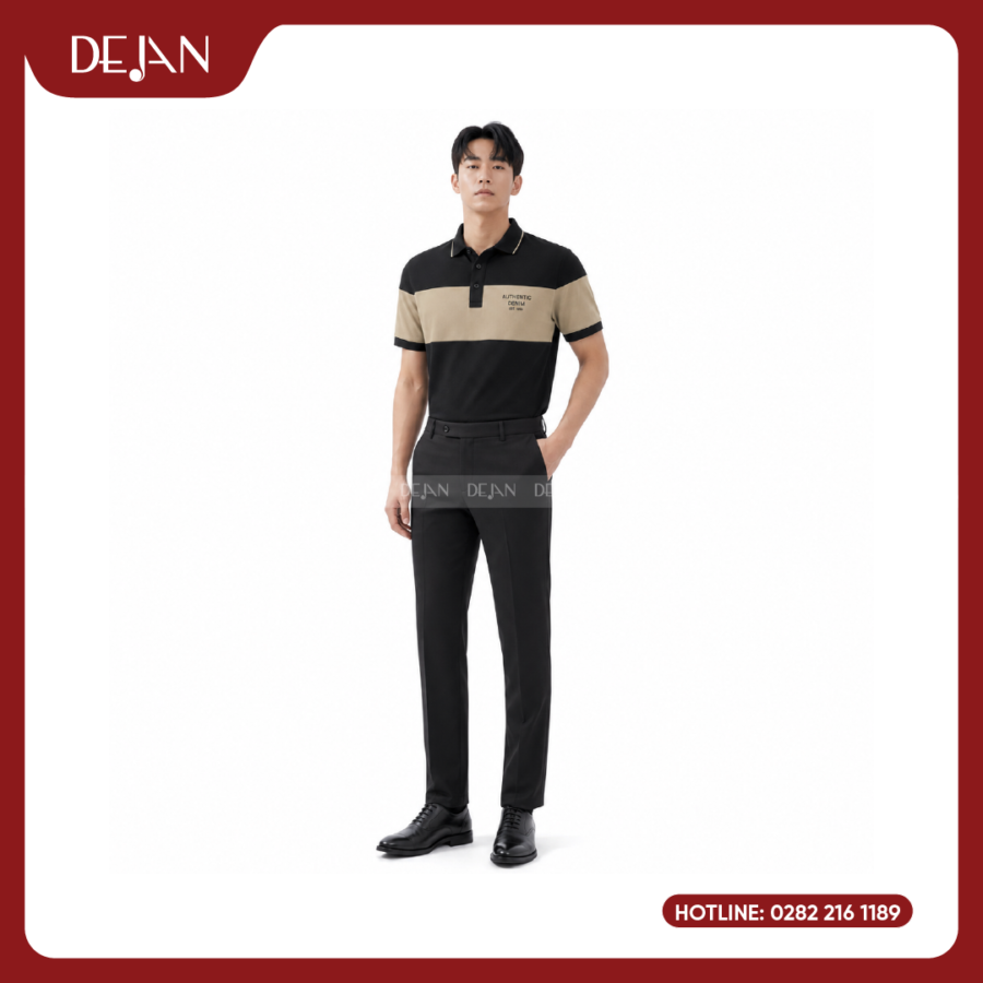 Đồng Phục Áo Thun Polo PLDJ18 Cá Tính Với Tông Đen Phối Mảng Be