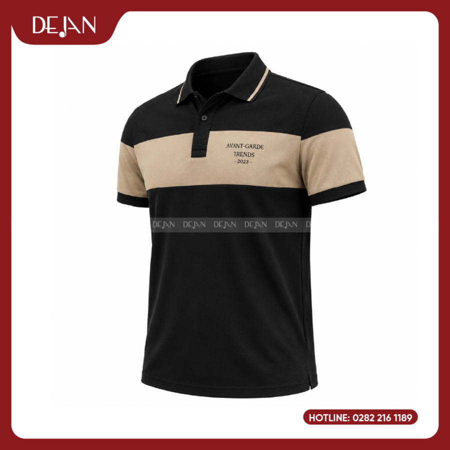 Đồng Phục Áo Thun Polo PLDJ18 Cá Tính Với Tông Đen Phối Mảng Be
