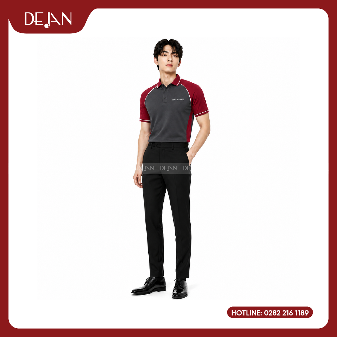 PLDJ19-dong-phuc-ao-thun-polo-01 Đồng Phục Áo Thun Polo PLDJ19 Mạnh Mẽ Với Thân Xám Than Phối Tay Đỏ Đô
