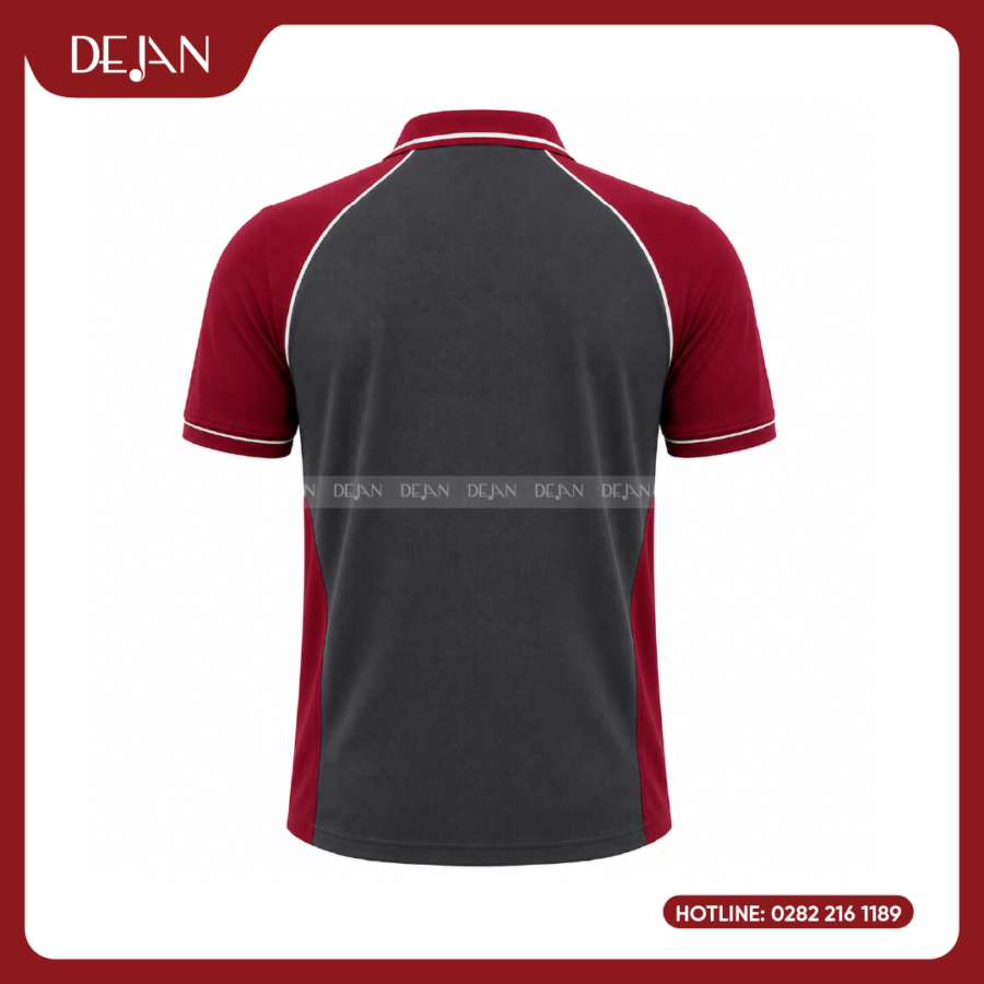 Đồng Phục Áo Thun Polo PLDJ19 Mạnh Mẽ Với Thân Xám Than Phối Tay Đỏ Đô
