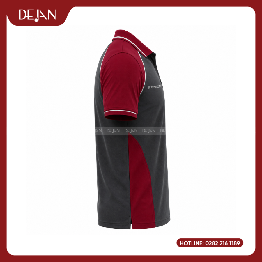 Đồng Phục Áo Thun Polo PLDJ19 Mạnh Mẽ Với Thân Xám Than Phối Tay Đỏ Đô
