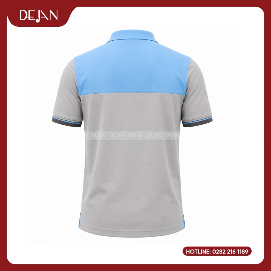 Đồng Phục Áo Thun Polo PLDJ20 Trẻ Trung Với Tông Xám Phối Vai Xanh Da Trời