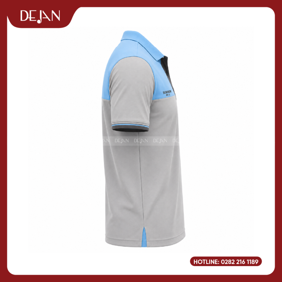 Đồng Phục Áo Thun Polo PLDJ20 Trẻ Trung Với Tông Xám Phối Vai Xanh Da Trời