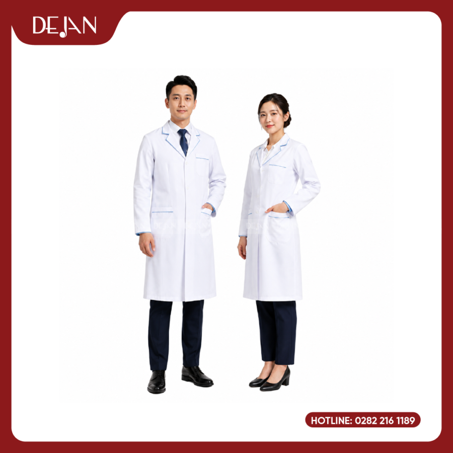 Đồng Phục Blouse Bác Sĩ DJDPBBS1002 - Trắng Thanh Khiết Điểm Nhấn Navy Tinh Tế