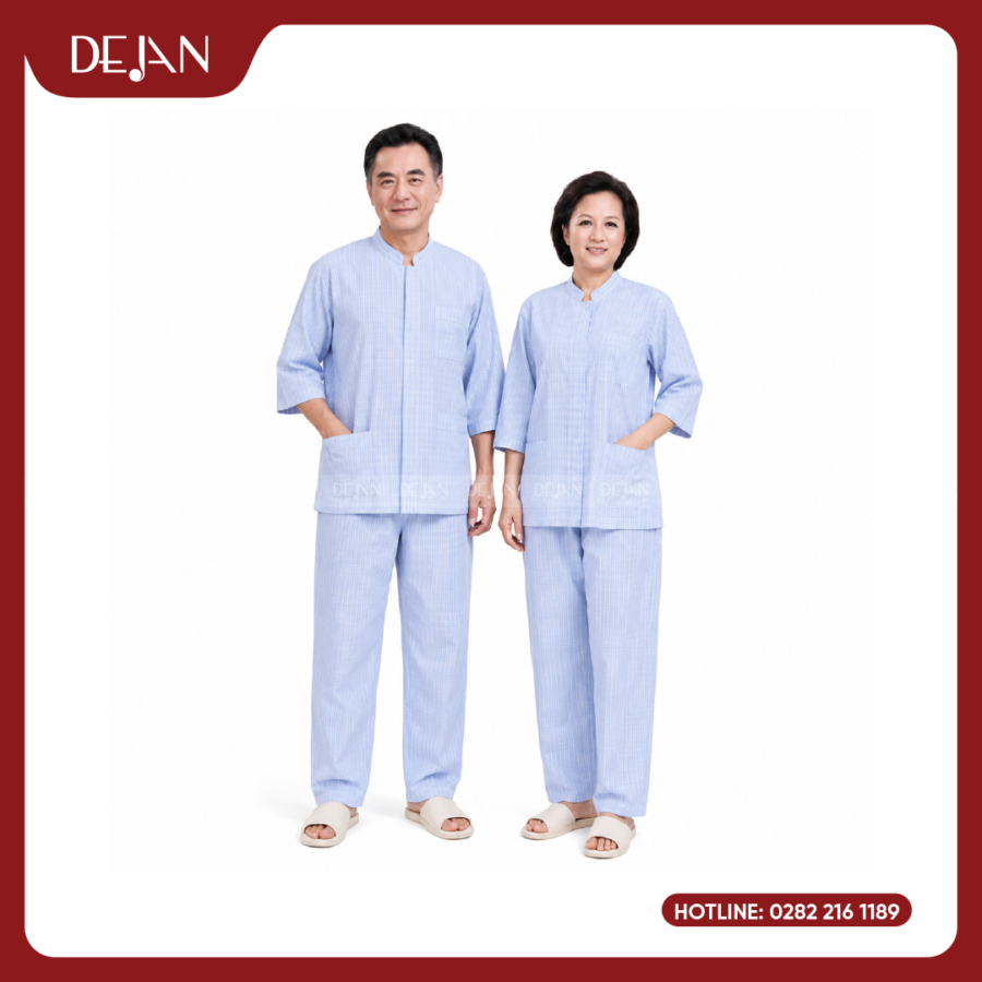 Đồng Phục Bệnh Nhân DJDPBN1001 - Caro Xanh Nhạt Nhẹ Nhàng, Dễ Chịu