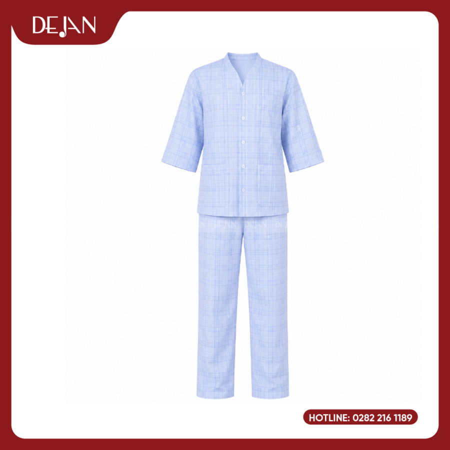 Đồng Phục Bệnh Nhân DJDPBN1001 - Caro Xanh Nhạt Nhẹ Nhàng, Dễ Chịu