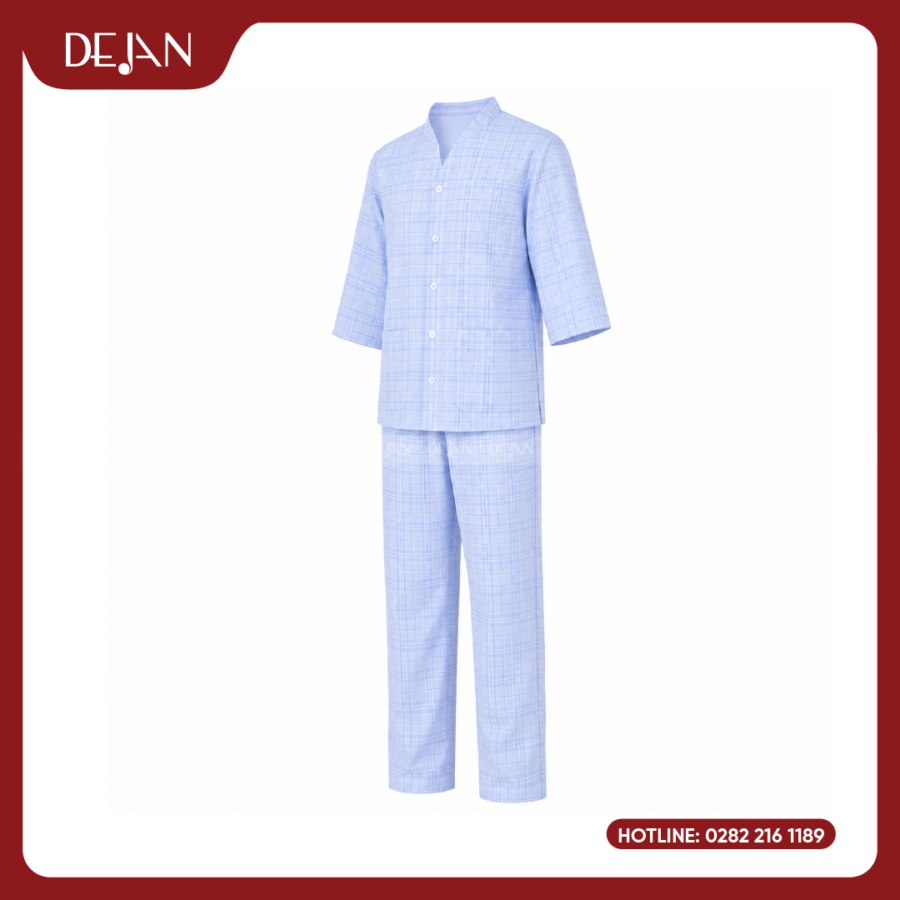 Đồng Phục Bệnh Nhân DJDPBN1001 - Caro Xanh Nhạt Nhẹ Nhàng, Dễ Chịu