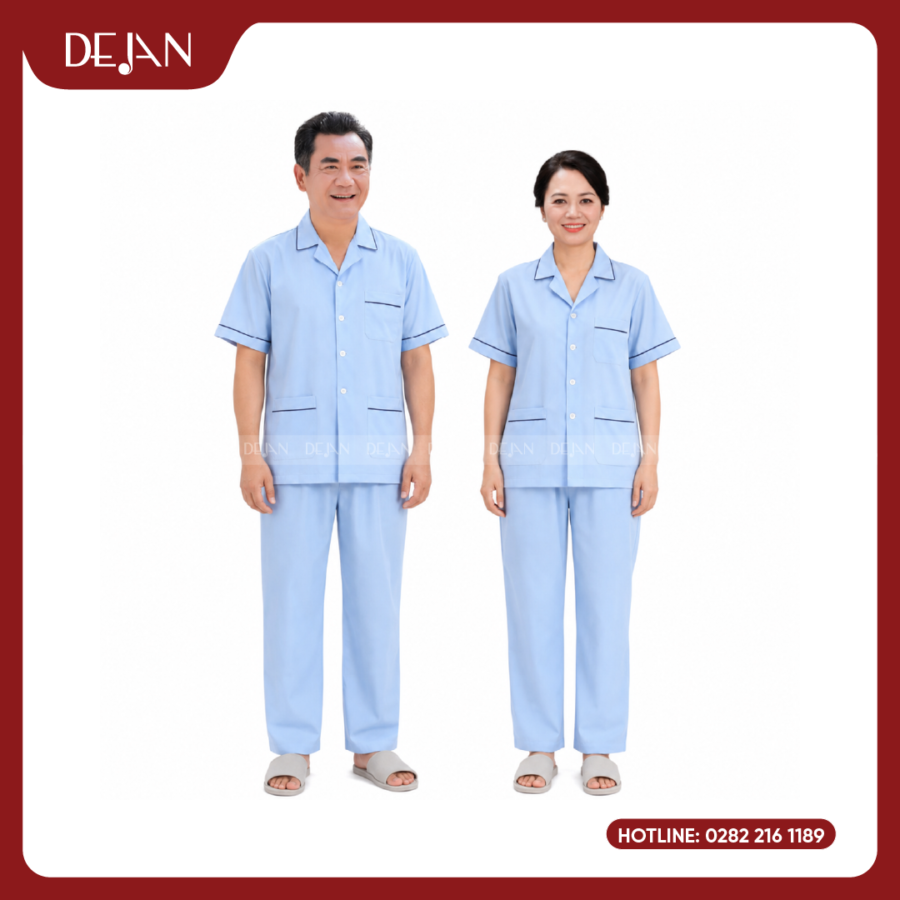 Đồng Phục Bệnh Nhân DJDPBN1002 - Xanh Dương Nhạt Phối Viền Navy Thanh Lịch