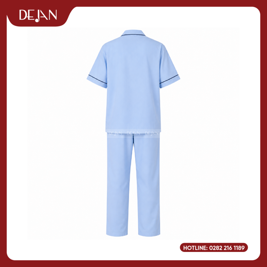Đồng Phục Bệnh Nhân DJDPBN1002 - Xanh Dương Nhạt Phối Viền Navy Thanh Lịch