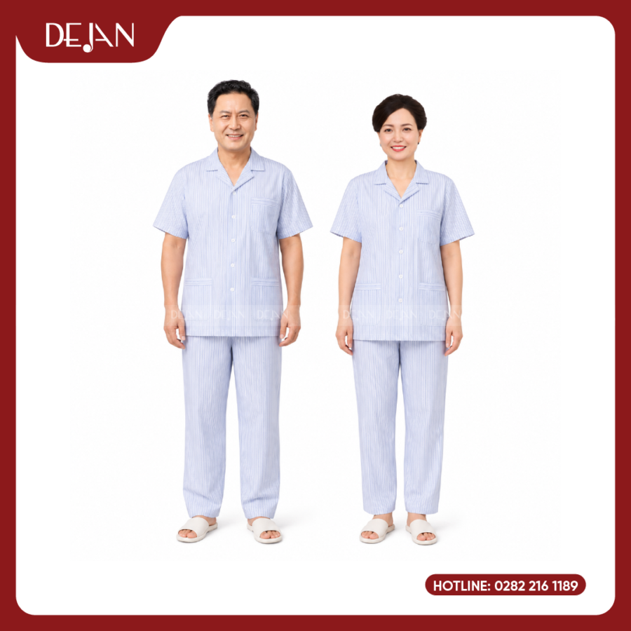 Đồng Phục Bệnh Nhân DJDPBN1003 – Kẻ Sọc Xanh Nhạt Tươi Mát