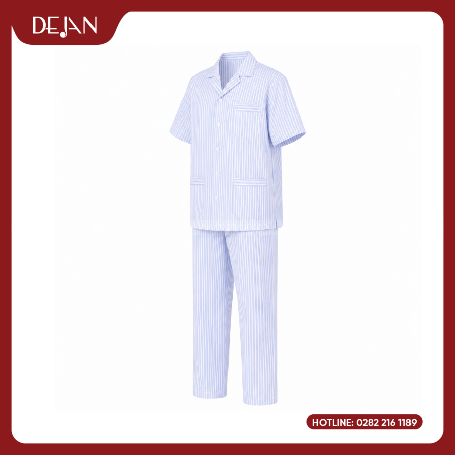 Đồng Phục Bệnh Nhân DJDPBN1003 – Kẻ Sọc Xanh Nhạt Tươi Mát