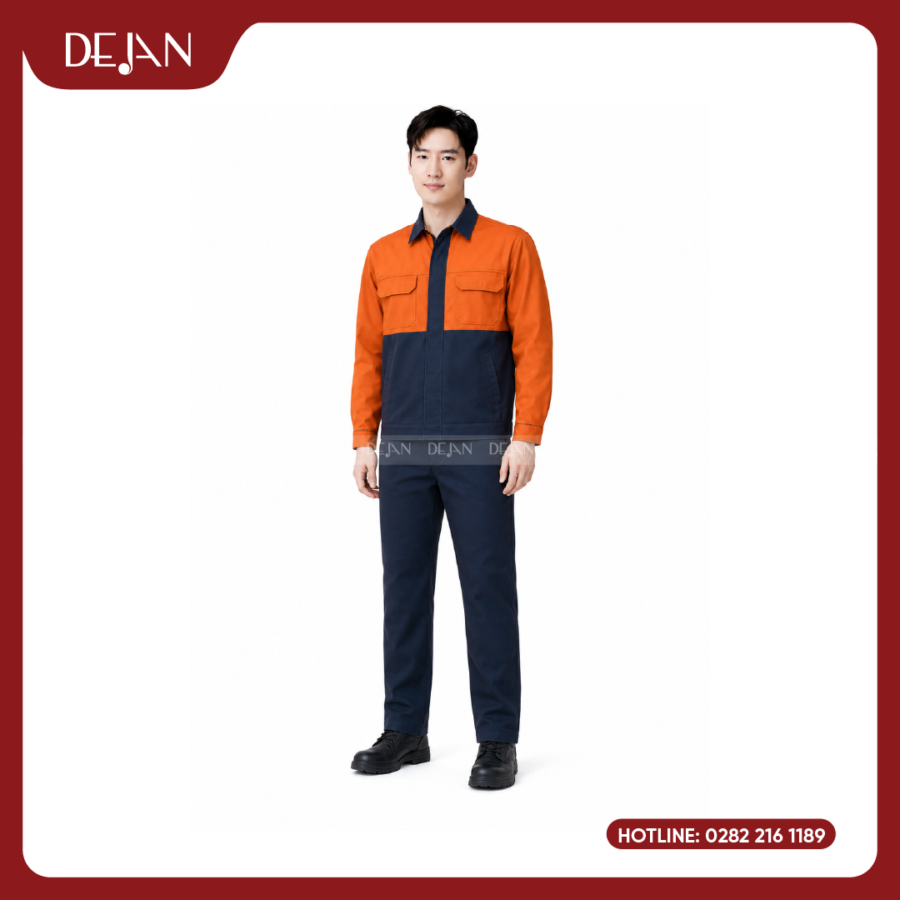 Đồng Phục Công Nhân DJDPCN1006 - Navy Phối Cam An Toàn, Dễ Nhận Diện