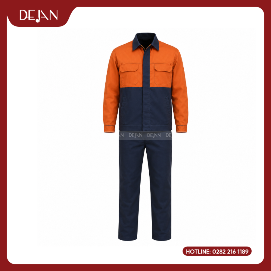 Đồng Phục Công Nhân DJDPCN1006 - Navy Phối Cam An Toàn, Dễ Nhận Diện
