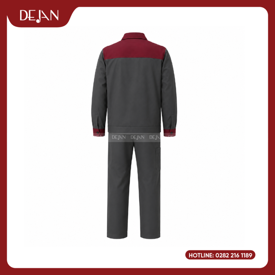 Đồng Phục Công Nhân DJDPCN1007 - Xám Phối Đỏ Đô Nổi Bật, Dễ Nhận Diện