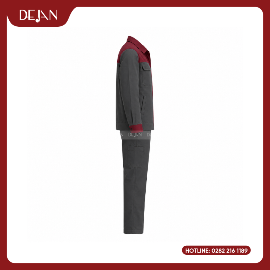 Đồng Phục Công Nhân DJDPCN1007 - Xám Phối Đỏ Đô Nổi Bật, Dễ Nhận Diện