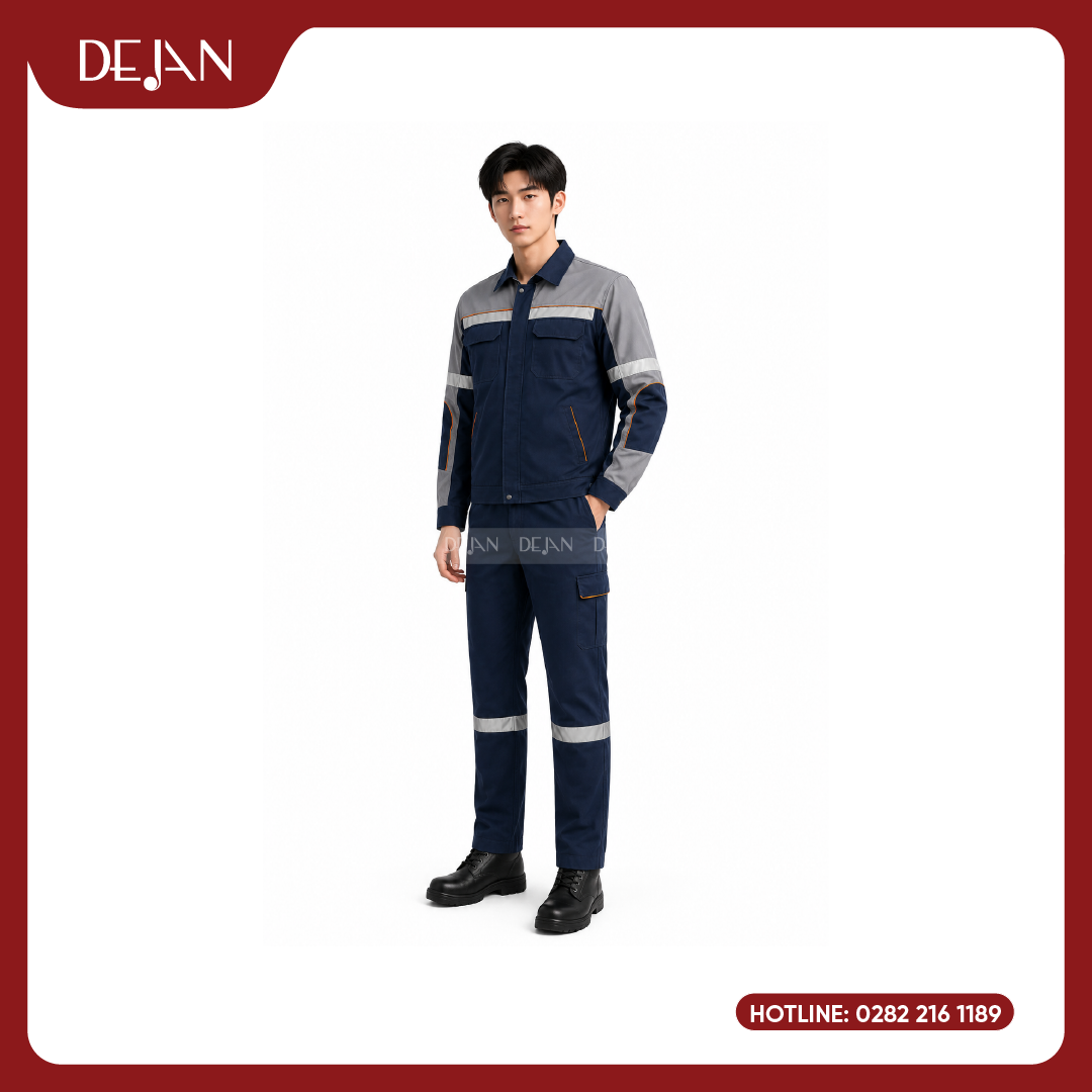 DJDPCN1010-dong-phuc-cong-nhan-01 Đồng Phục Công Nhân DJDPCN1010 - Navy Phối Xám Đậm Hiện Đại