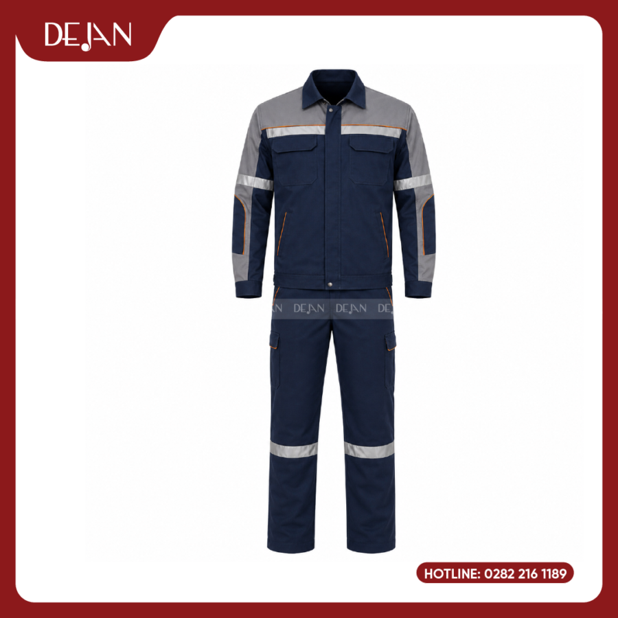 Đồng Phục Công Nhân DJDPCN1010 - Navy Phối Xám Đậm Hiện Đại