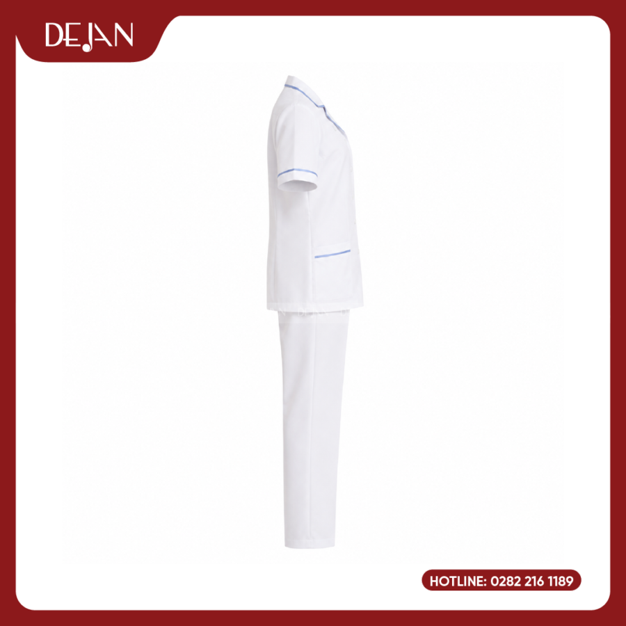 Đồng Phục Điều Dưỡng DJDPĐD1001 - Trắng Phối Viền Xanh, Chuẩn Mực Cho Cả Nam Và Nữ
