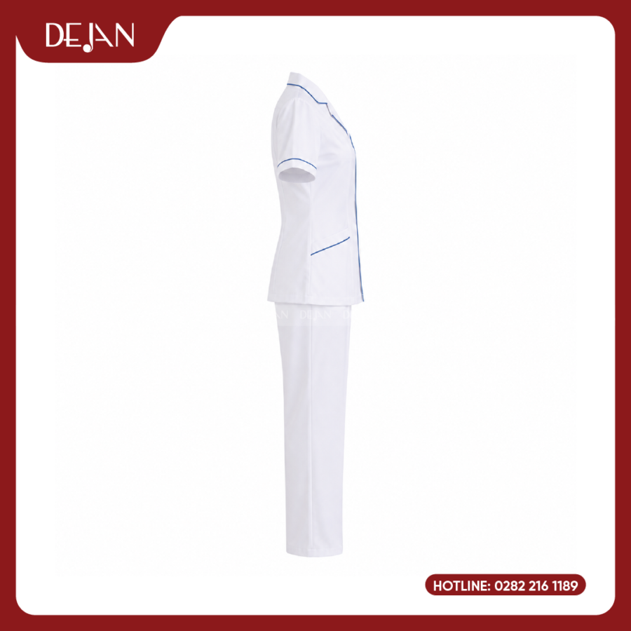 Đồng Phục Điều Dưỡng DJDPĐD1002 - Trắng Phối Viền Xanh, Thanh Lịch Cho Cả Nam Và Nữ