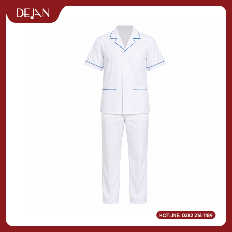 Đồng Phục Điều Dưỡng DJDPĐD1003 - Trắng Phối Viền Xanh, Thoải Mái Cho Cả Nam Và Nữ