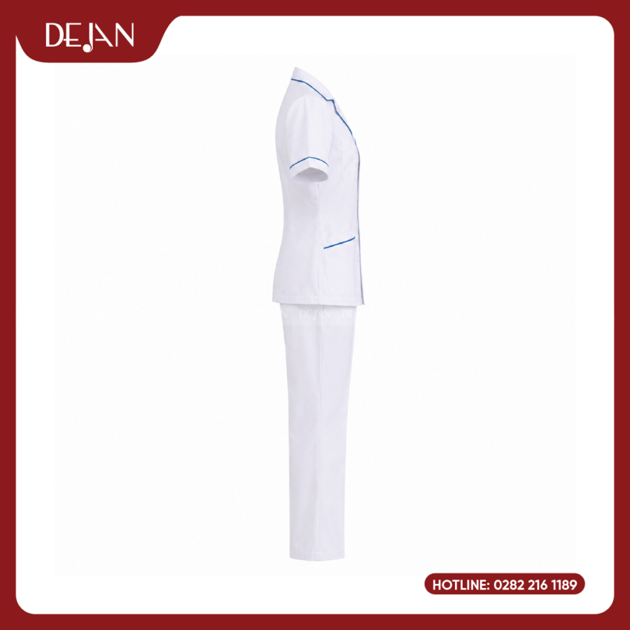 Đồng Phục Điều Dưỡng DJDPĐD1003 - Trắng Phối Viền Xanh, Thoải Mái Cho Cả Nam Và Nữ