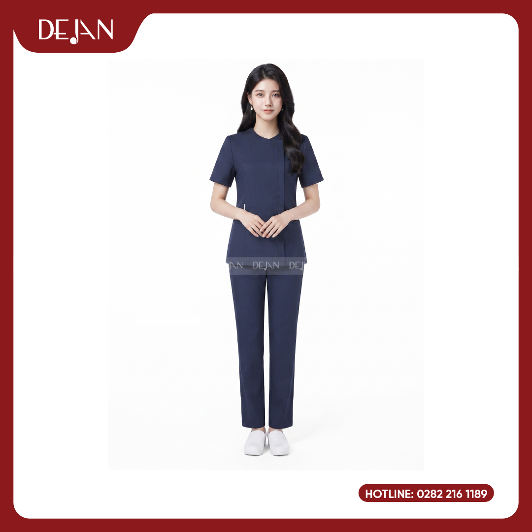 DJDPHLBN1001-dong-phuc-ho-ly-01 Đồng Phục Hộ Lý Bệnh Viện DJDPHLBN1001 - Xanh Navy Điềm Tĩnh, Đáng Tin Cậy