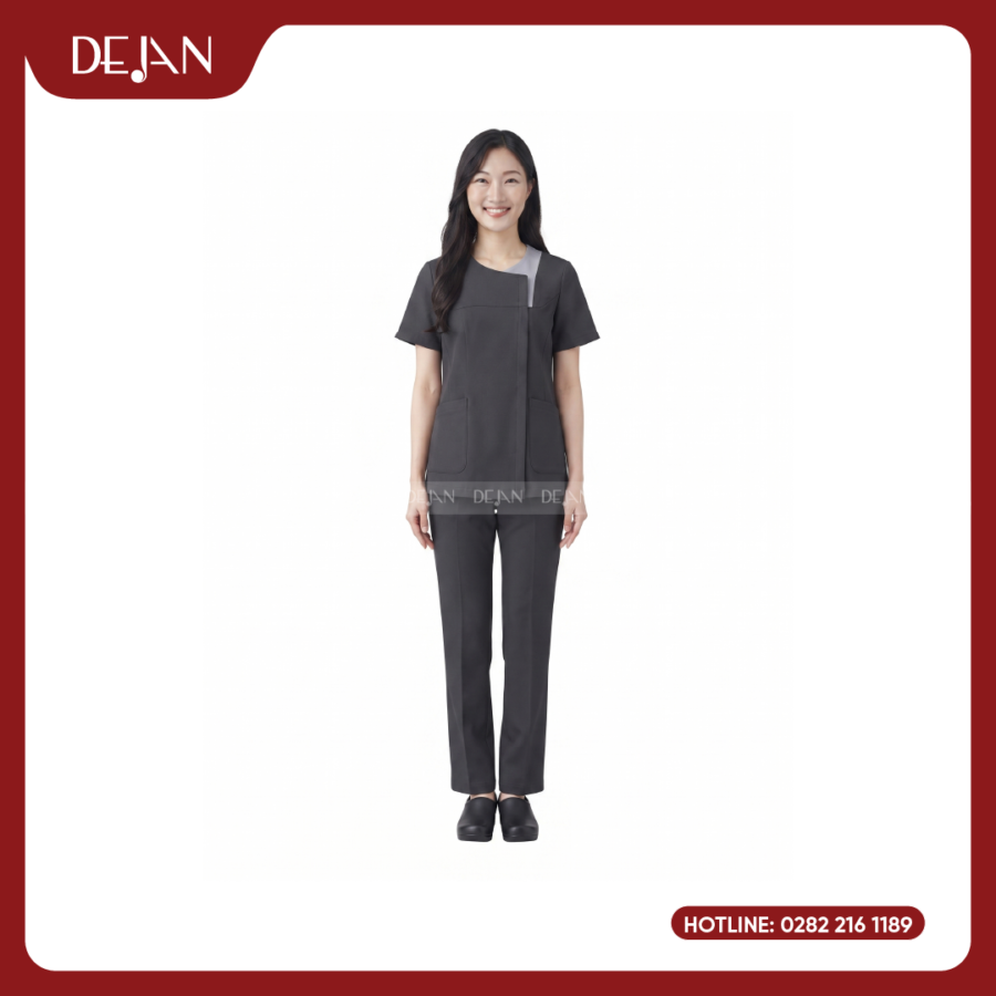 Đồng Phục Hộ Lý DJDPHLBN1004 - Xám Than Phối Vai Xám Sáng Cá Tính