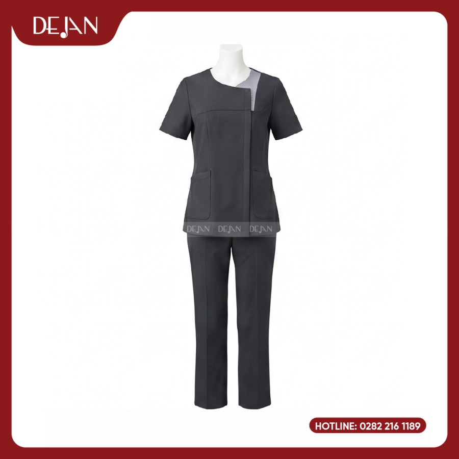 Đồng Phục Hộ Lý DJDPHLBN1004 - Xám Than Phối Vai Xám Sáng Cá Tính