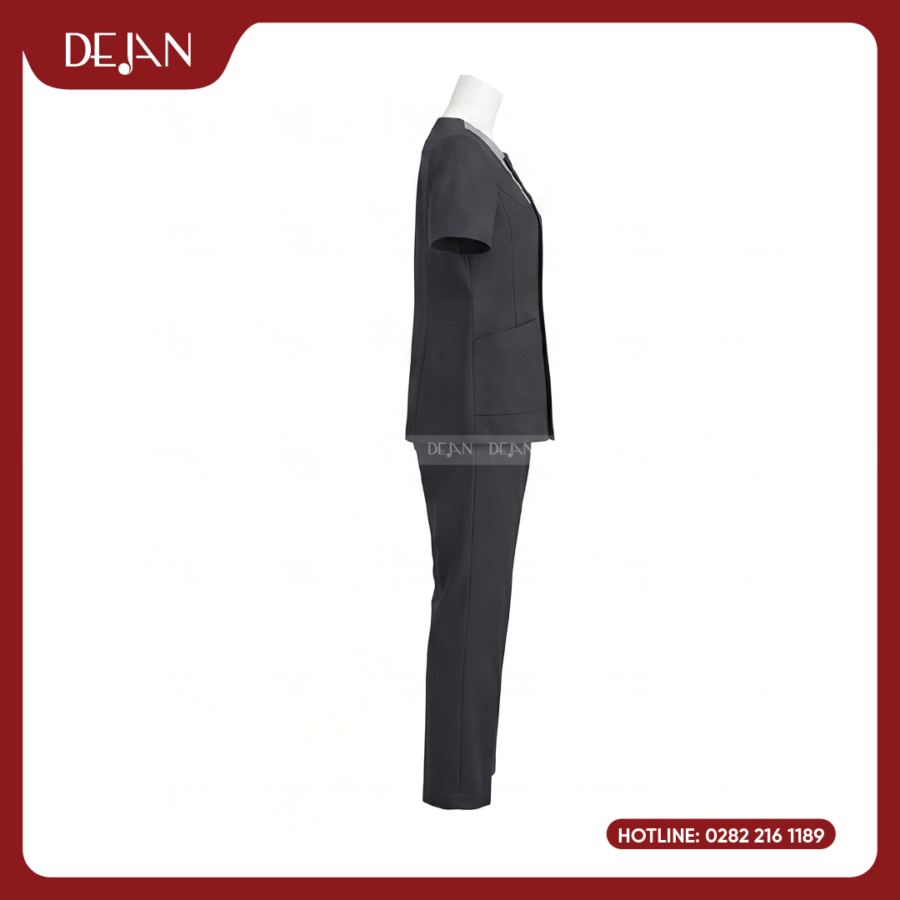 Đồng Phục Hộ Lý DJDPHLBN1004 - Xám Than Phối Vai Xám Sáng Cá Tính