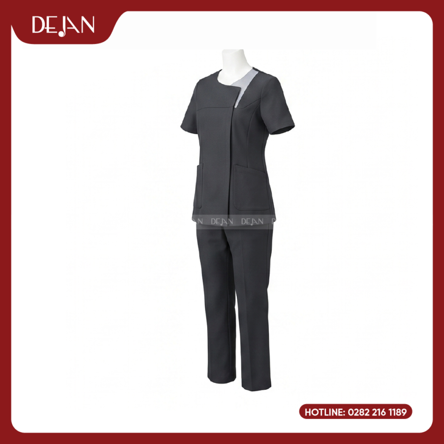 Đồng Phục Hộ Lý DJDPHLBN1004 - Xám Than Phối Vai Xám Sáng Cá Tính