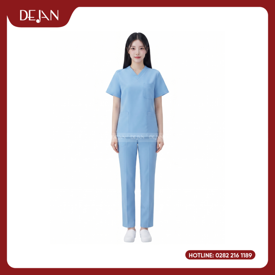 Đồng Phục Hộ Lý DJDPHLBN1005 - Xanh Dương Nhạt Có Túi Ngực Tiện Dụng