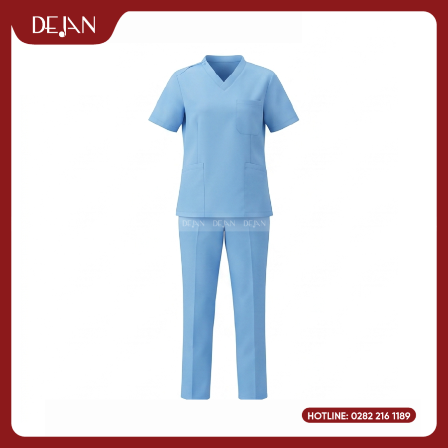 Đồng Phục Hộ Lý DJDPHLBN1005 - Xanh Dương Nhạt Có Túi Ngực Tiện Dụng