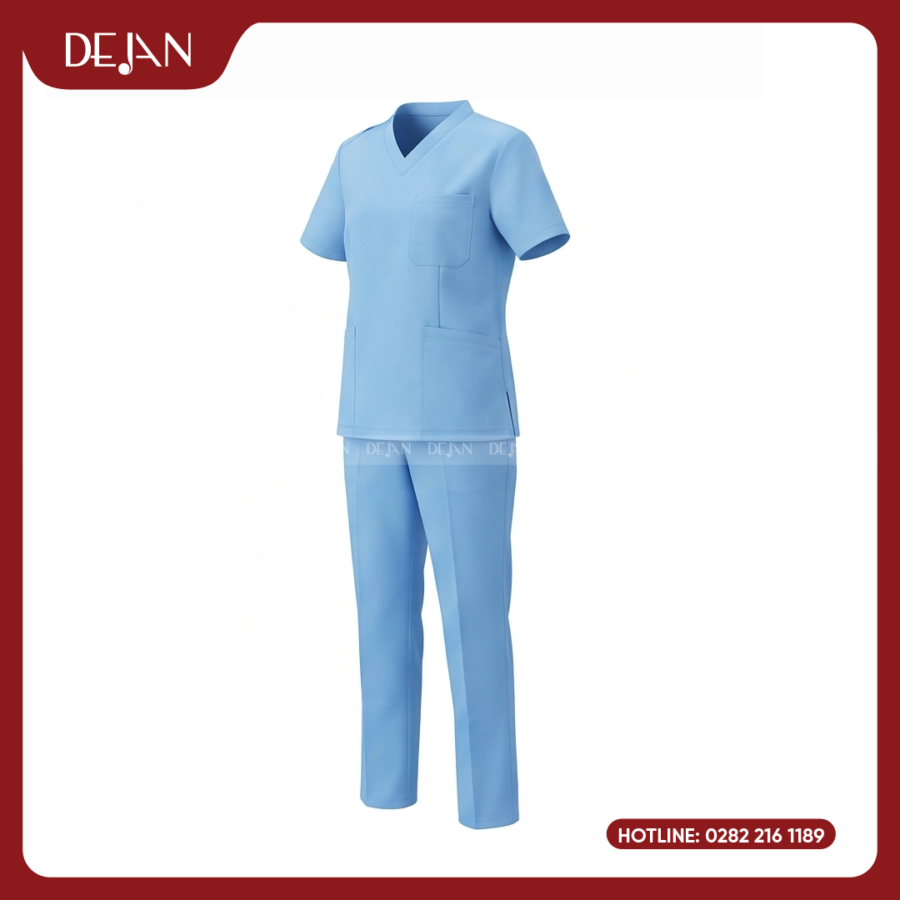 Đồng Phục Hộ Lý DJDPHLBN1005 - Xanh Dương Nhạt Có Túi Ngực Tiện Dụng