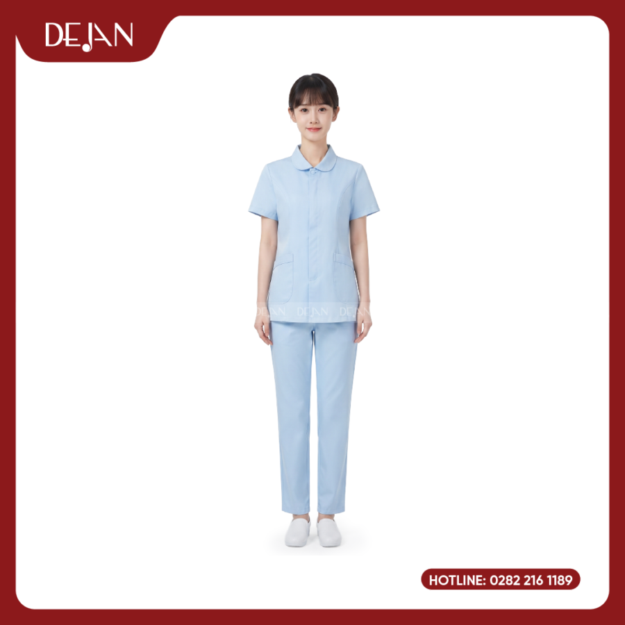 Đồng Phục Hộ Lý DJDPHLBN1007 - Xanh Nhạt Cổ Bèo Dịu Dàng, Đáng Yêu