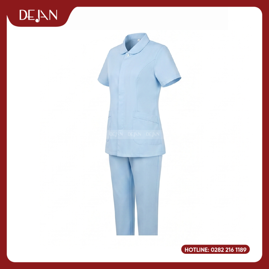 Đồng Phục Hộ Lý DJDPHLBN1007 - Xanh Nhạt Cổ Bèo Dịu Dàng, Đáng Yêu