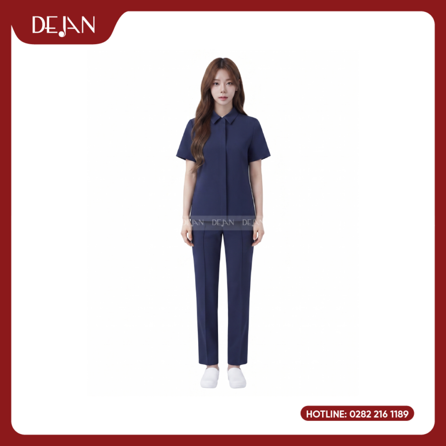 Đồng Phục Hộ Lý DJDPHLBN1009 - Xanh Navy Cổ Sơ Mi Chuyên Nghiệp