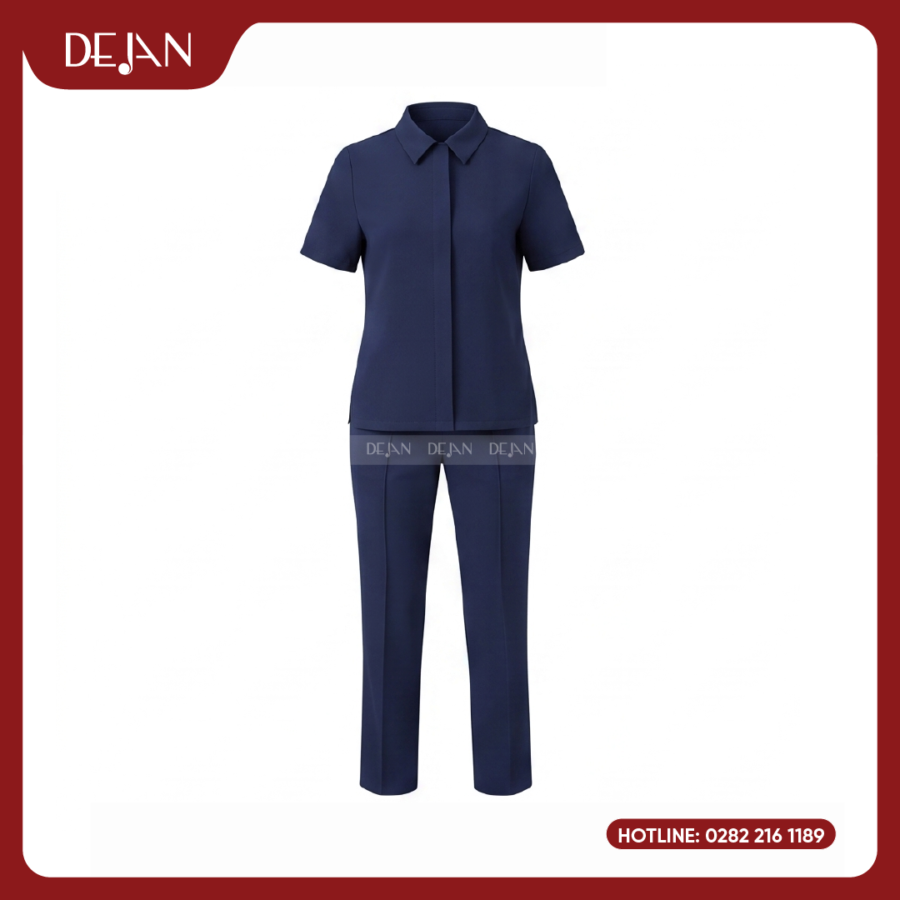 Đồng Phục Hộ Lý DJDPHLBN1009 - Xanh Navy Cổ Sơ Mi Chuyên Nghiệp