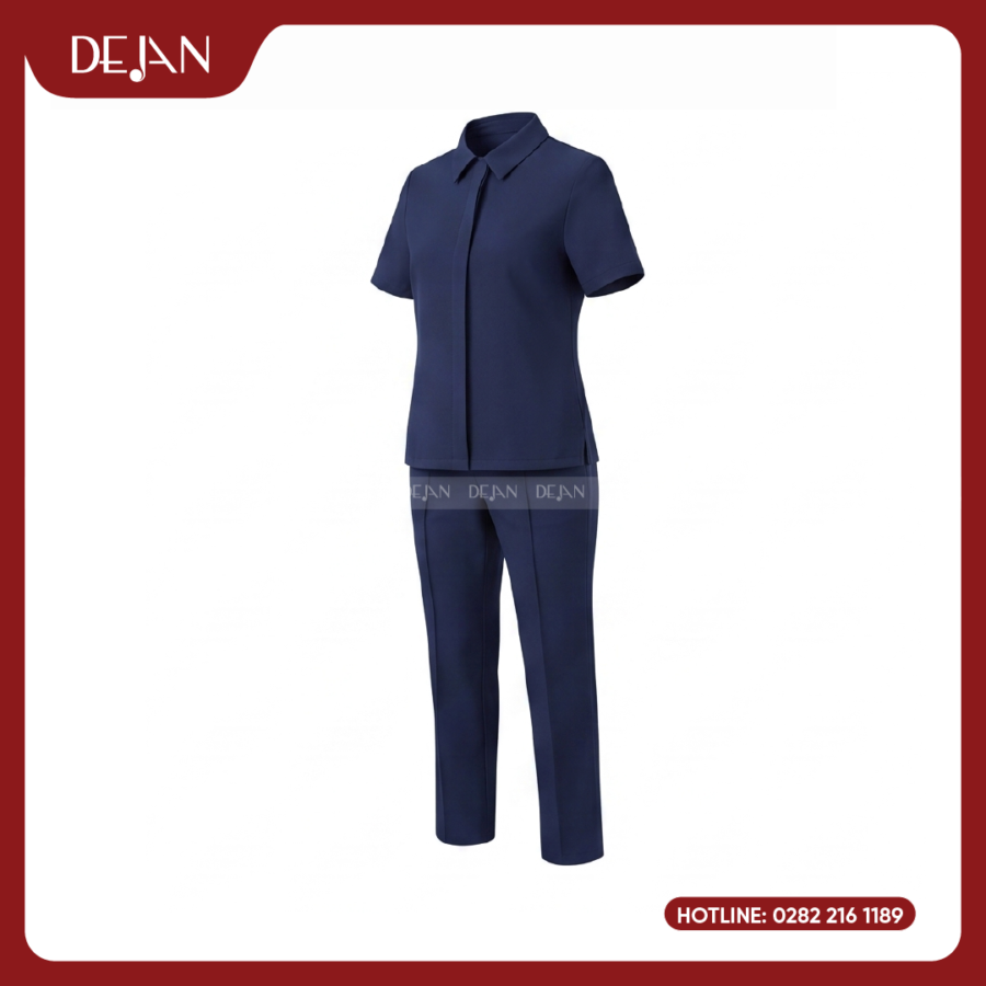 Đồng Phục Hộ Lý DJDPHLBN1009 - Xanh Navy Cổ Sơ Mi Chuyên Nghiệp